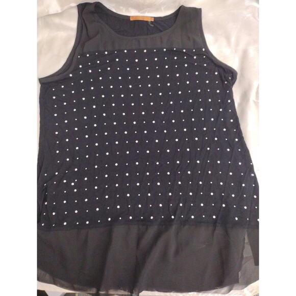 Belldini Shirt Womens 1X Black White Polka Dot Sleeveless Sheer Chiffon Hem Plus - Picture 1 of 4